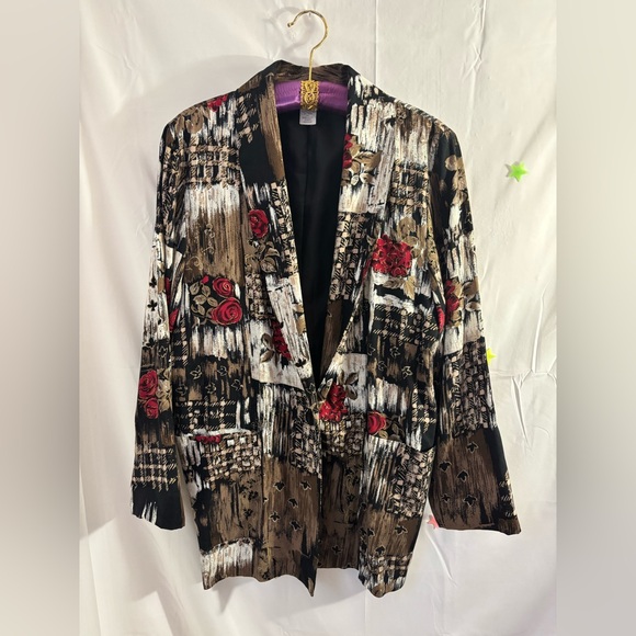 American Vintage Jackets & Blazers - Vintage Women’s Lightweight Red Rose Abstract Earth Tones Oversized Blazer M/L